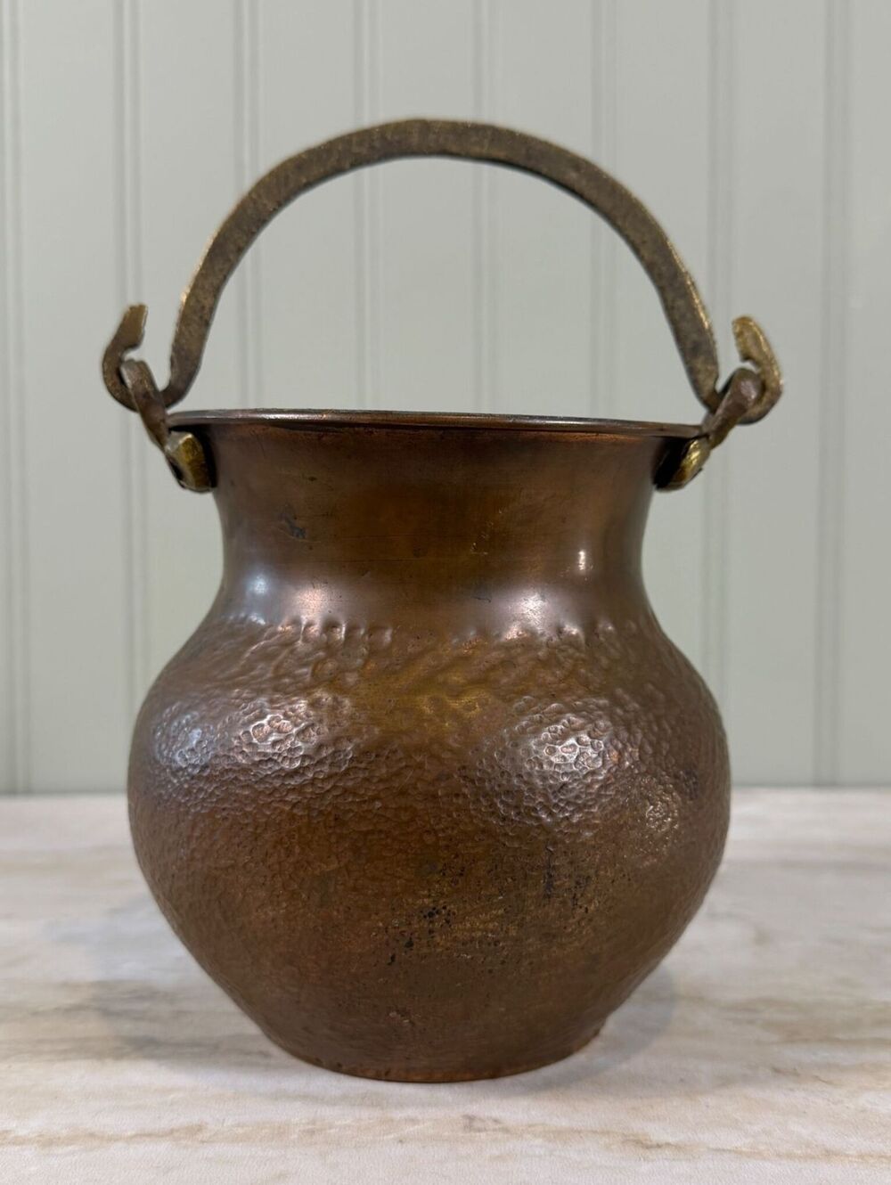 Vintage Hand-Forged Ottoman Originals Copper Cauldron Pot with Handle